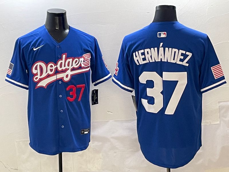 Men Los Angeles Dodgers 37 Hernandez Blue Second generation Joint Name Nike 2025 MLB Jersey style 3